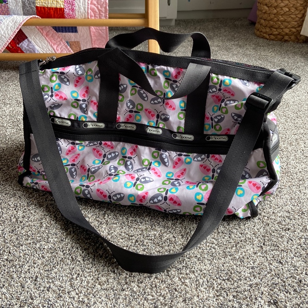 Leaportsac butterfly weekender duffle bag, gym bag, dance bag, travel bag